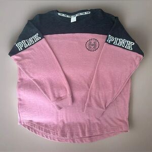 EUC PINK Victoria’s Secret Women Pink/Grey Vintage Varsity Crew Oversized Large